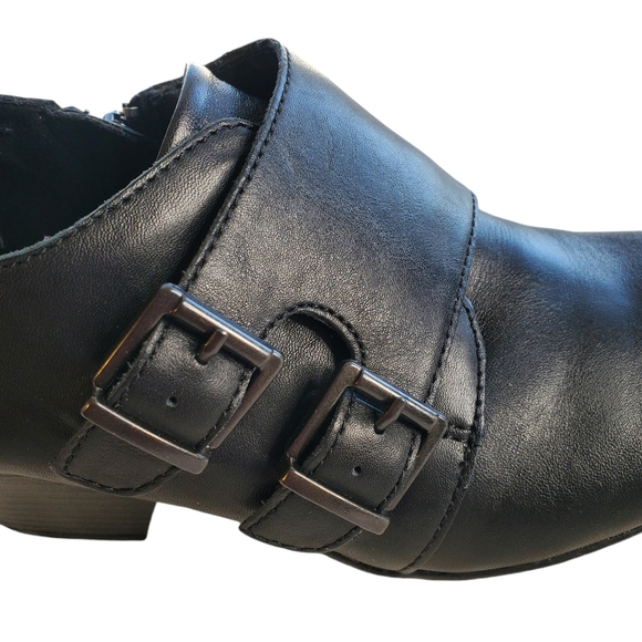 BOC‎ Born Concepts Ankle Booties Comet Womens 7M Leather Black Buckle Block Heel - Picture 6 of 16